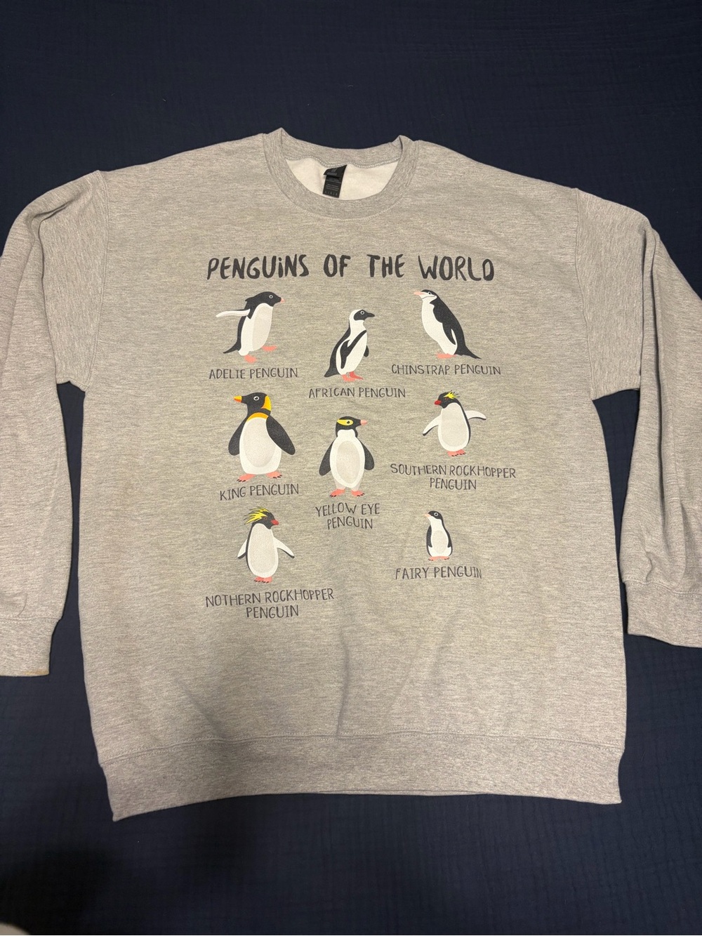 Gildan Heather Gray 'Penguins of the World' Crewneck Sweatshirt